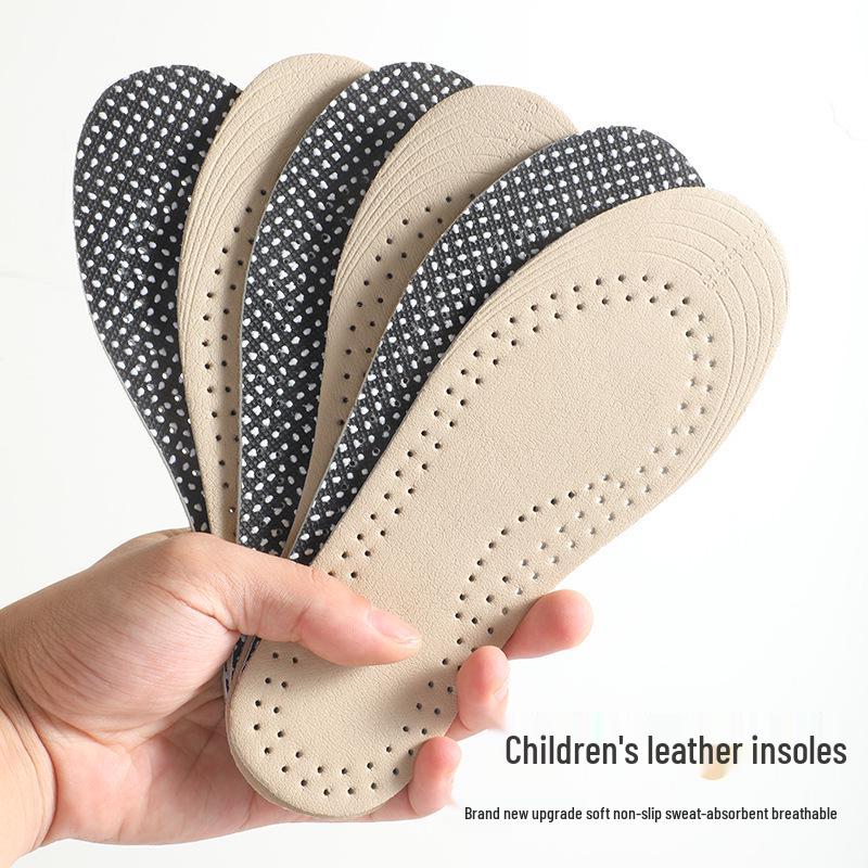 Children's Cowhide Leather Insoles: Breathable, Sweat-Absorbent, Antibacterial, Deodorant, Non-Slip Sport Insoles for Boys and Girls.