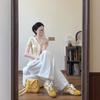 Pure Desire Gentle Yellow Fake Two-piece Strap Short-sleeved T-shirt Women's Summer New Front Shoulder Slim-fitting Short Top