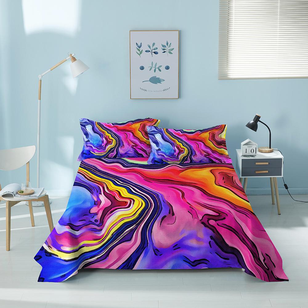 3D Printed Colorful Geometric Bed Sheet Set With Pillowcase Bed Flat Sheet King Queen Twin Single Size Sheet Home Decor