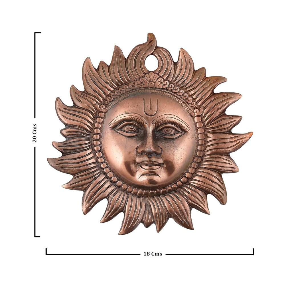 Decorative Sun Face Idol Wall Hanging, Vastu Items For Home For Good Luck Metal Surya Statue For Positivity, Copper 2