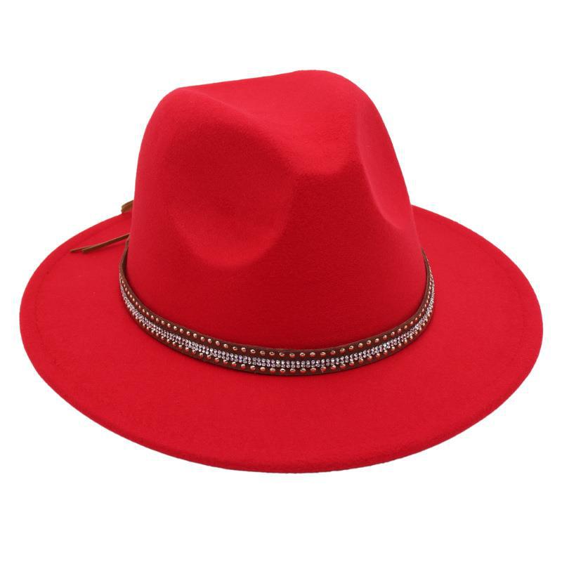 Tibetan Style Top Hat Temperament Jazz Hat British Elegant Felt Hat Big Brim Rivet Woolen Hat Men And Women