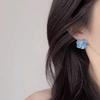 Sweet Red Blue Enamel Flower Stud Earrings For Women Korean Fashion Five Petals Crystal Flowered Lovely Cute Girls Ear Decoration Jewelry