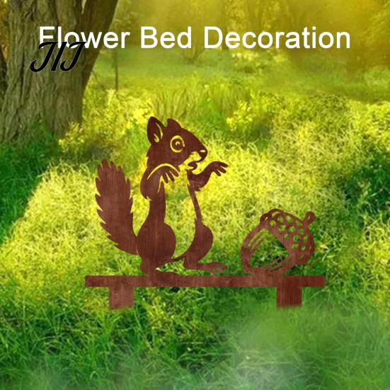 Outdoor Plant Bed Decor Rusty Metal Squirrel with Acorn Garden Stake, Cute Animal Silhouette Sculpture, Decorative Outside Yard Art Ornament for Patio