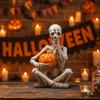 Glowing Design Halloween Skeleton Figurine Resin Craft LED Pumpkin Skull Light  Outdoor Yard