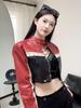 2026 Women’s Cropped Color Block PU Leather Jacket with Custom Patchwork and Stand Collar - Hot Girl Style