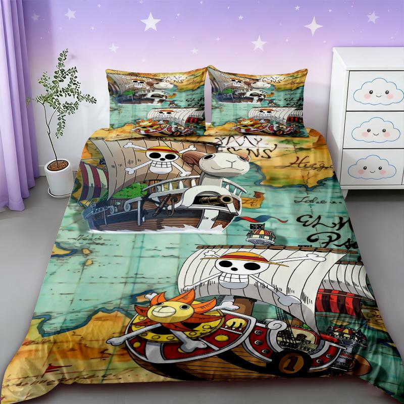 Anime One Piece Duvet Cover Set Japanese Cartoon Brooke Luffy Bedding Set Twin Full Size Bedroom Bed Decor Teens Boys Boys Gifts