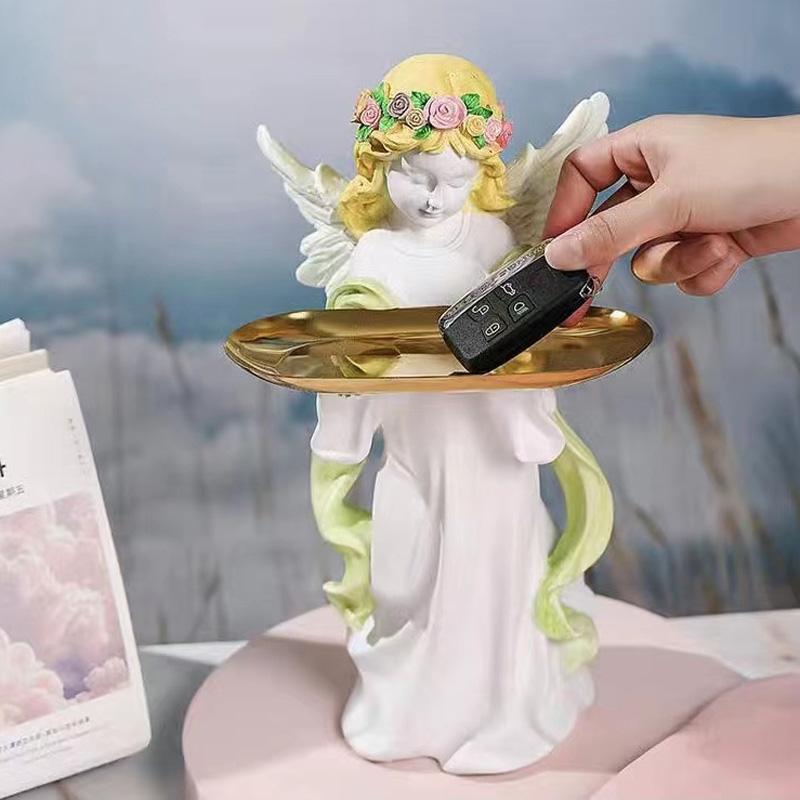 Nordic Resin Angel Girl Storage Tray Statues Ornaments Birthday Gift Home Room Desktop Sculpture Decoration Photography Props