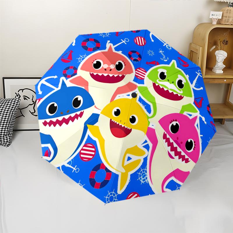 B-Baby Shark Print Automatic Umbrella, 8 Rib Iron Frame, Plastic Handle, Suitable for Outdoor Travel &Daily , Ideal Gift