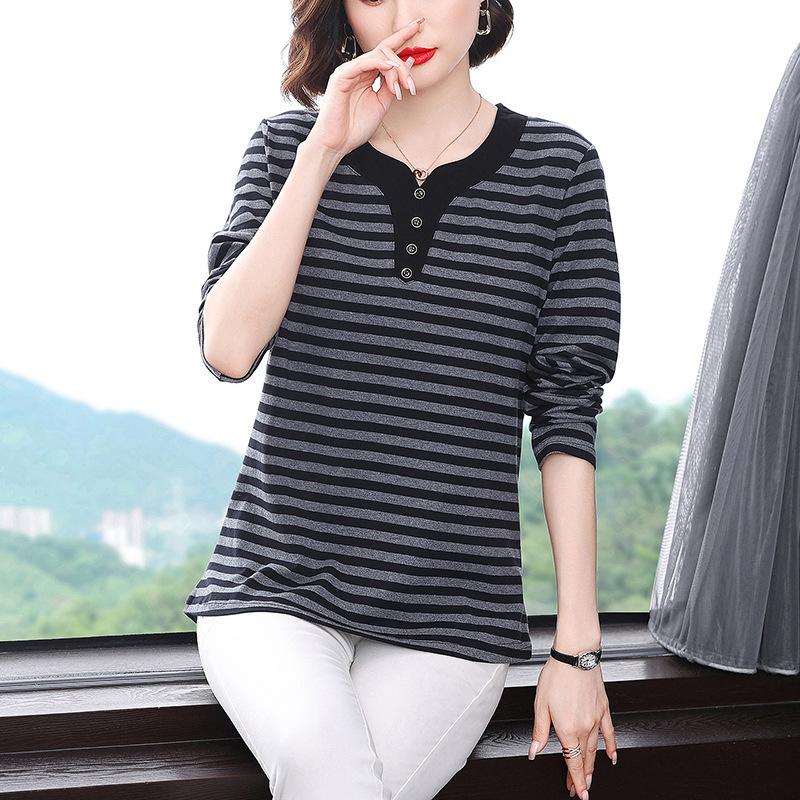 Women S Oversized Striped Crew Neck T Shirt For Middle Aged Women Autumn Casual