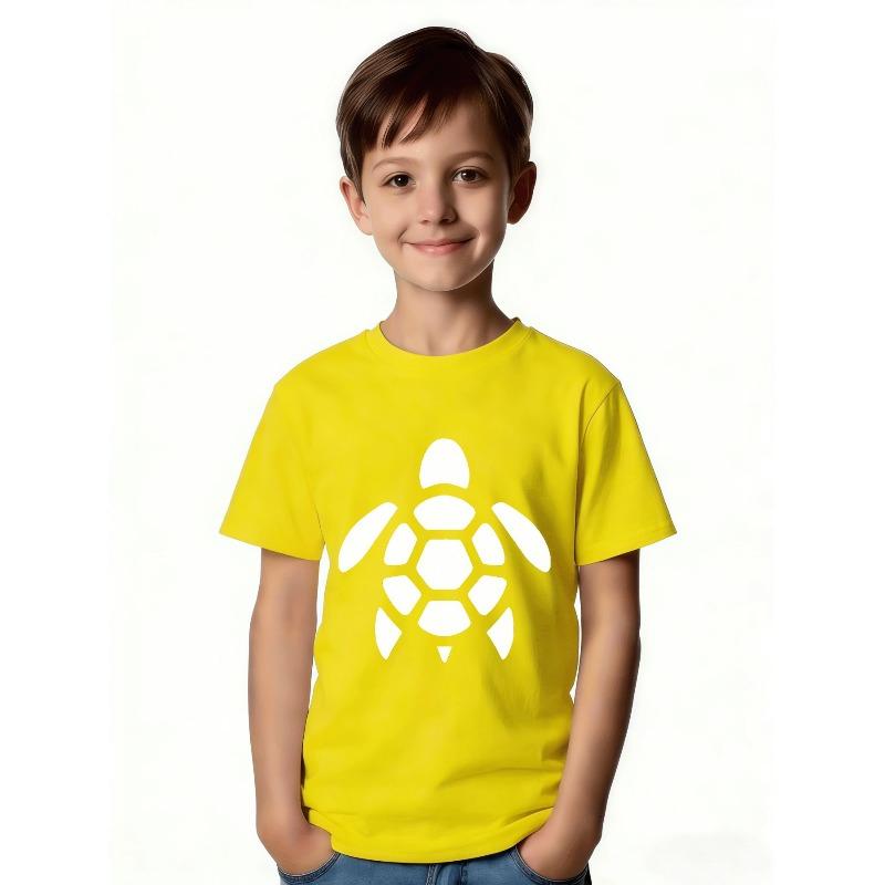 Europäische Größen Süßes und Einfaches Schwarz-Weiß Schildkrötenmuster T-Shirt für Mädchen und Jungen - Stylisches Lässiges Rundhals-Design, Perfekt für den Sommer