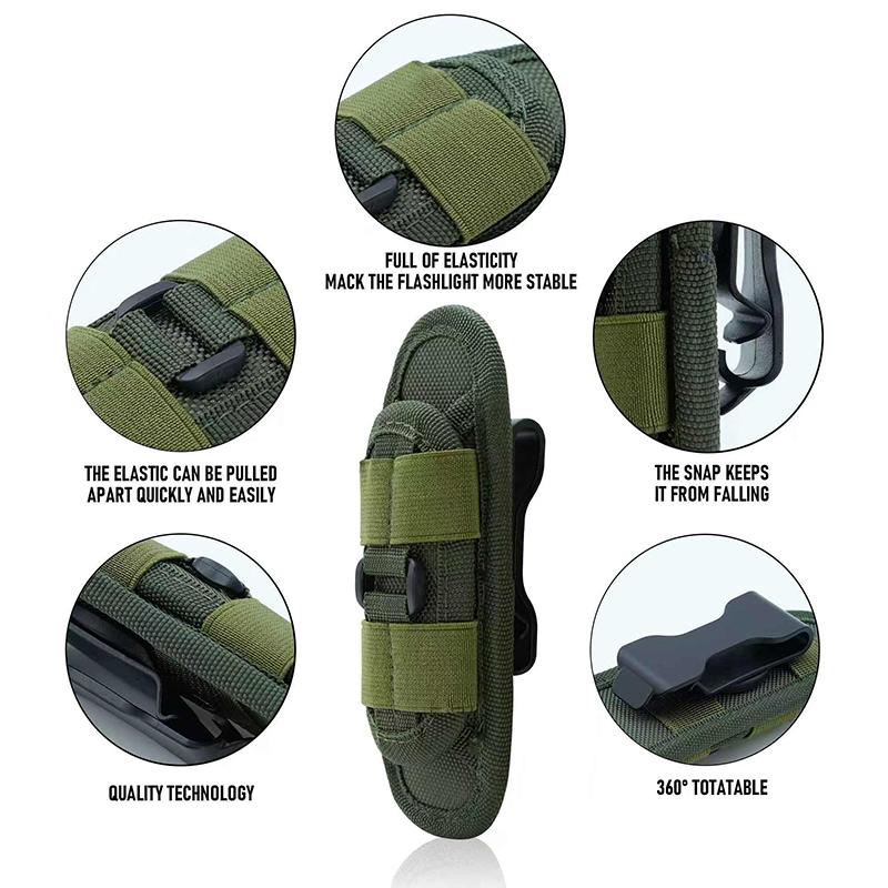 Small Duty Belt MOLLE Torch Holster, Open Top Tactical Flashlight Pouch with 360 Degree Rotation Clip for Outdoor Activities