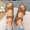 Women's Plus Size Casual Sandals Cross Strap Adjustable Buckle Footbed Comfort Summer Shoes Flat Sole Lightweight Slip On