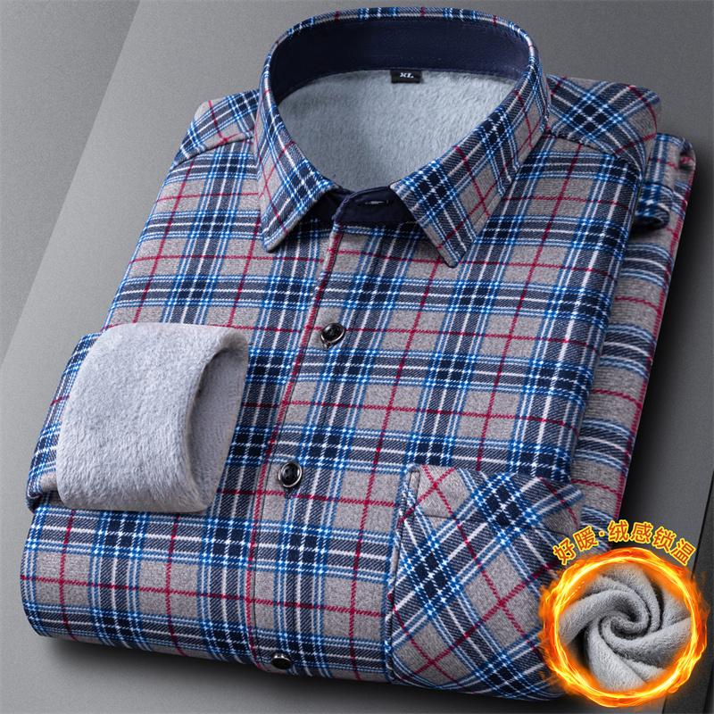 New Fashion Men's Double-sided Fleece Shirt Long Sleeve Thickened Autumn Winter Plaid Print Versatile Casual Daily Home Big 6XL