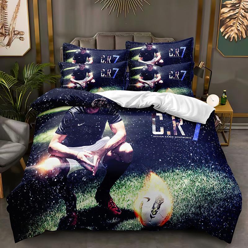 Football Printing Quilt Cover Pillowcase 3D Digital Printing Three-Piece Set