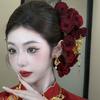 Sweet Rose Hair Forks Chinese Style Bride Flower Side Clips Golden Phoenix Hairpin  Women