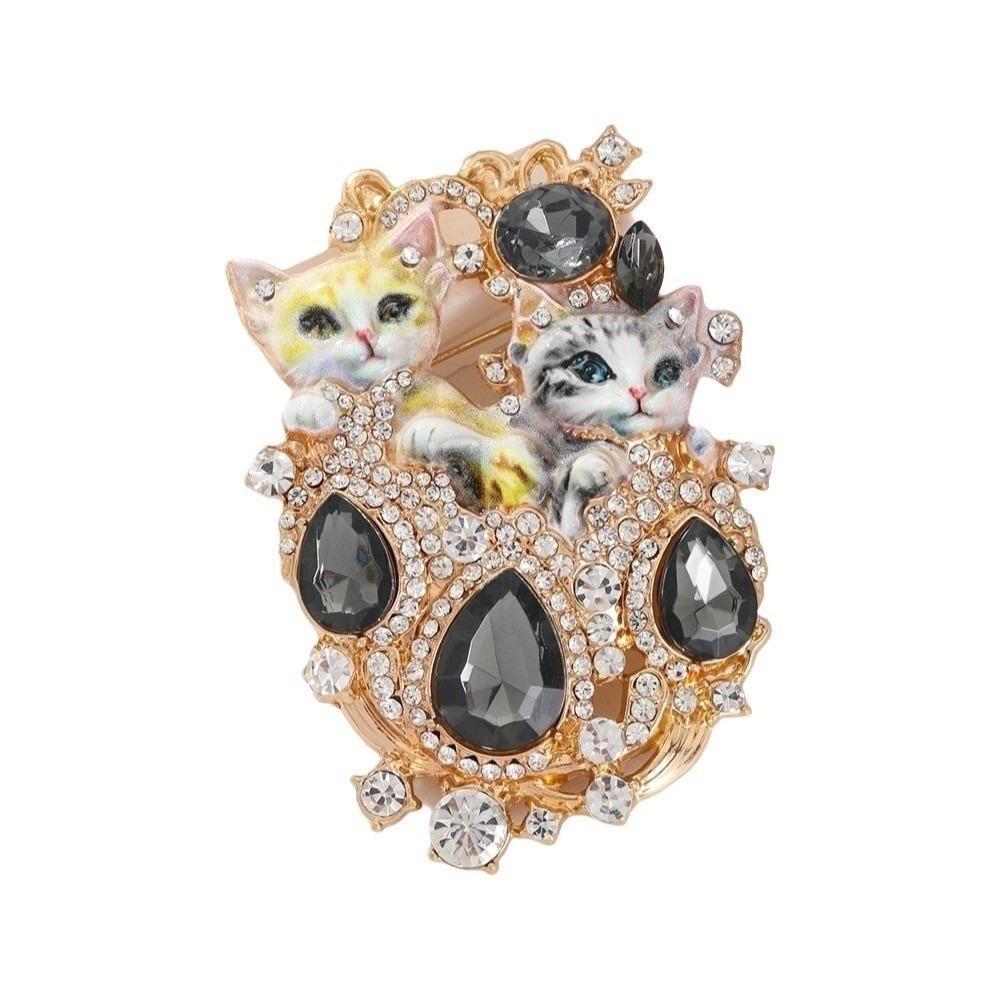 

Vintage Two Cat Brooch Light Luxury Jewelry Accessories Imitation Rhinestone Brooch Party Favors чорний