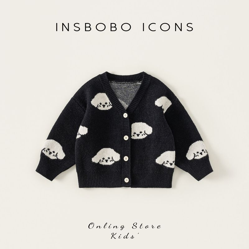 Insbobo Boys Sweater 2026 Spring New Stylish Baby Clothes Children s Knitted Cardigan Stylish Top Black 80