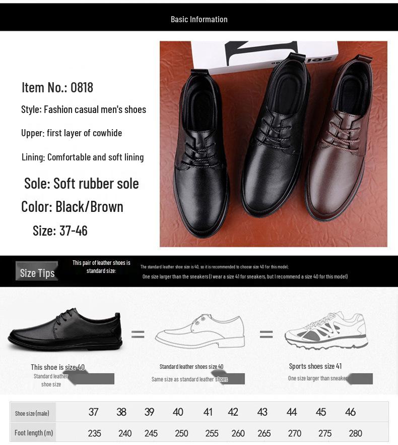 Men's British Style Soft Sole Lace-up Leather Loafers - Casual, Formal, Large Size