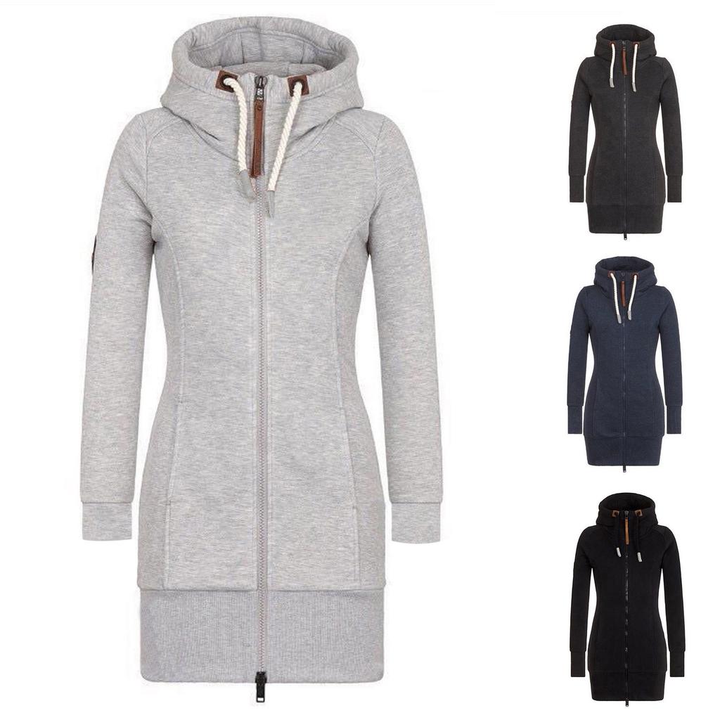 Sudaderas con Cremallera para Mujer de Color Sólido Ajustadas Streetwear Sudadera con Cordón Exterior Otoño Invierno Caliente Cortavientos Sudaderas Largas