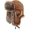 Men Trapper Hat Cap Ski Ushanka Cossack Faux Fur Suede Leather Winter Brown