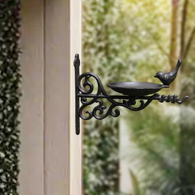 Wall Mounted Bird Bath Feeding Station Bracket Creative Decor Retro Design Garden Ornament Water