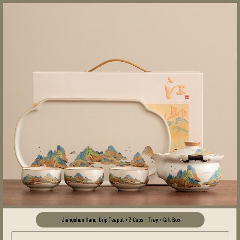 "A Thousand Li of Rivers and Mountains" Luxury Tea Set – Teapot & Teacups Gift for Teachers, Elders, Leaders