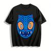 Weird Blue Cat Print Casual Top Fun Animal Pattern Street Style Loose T-Shirt For Men And Women Pure Cotton T-shirt