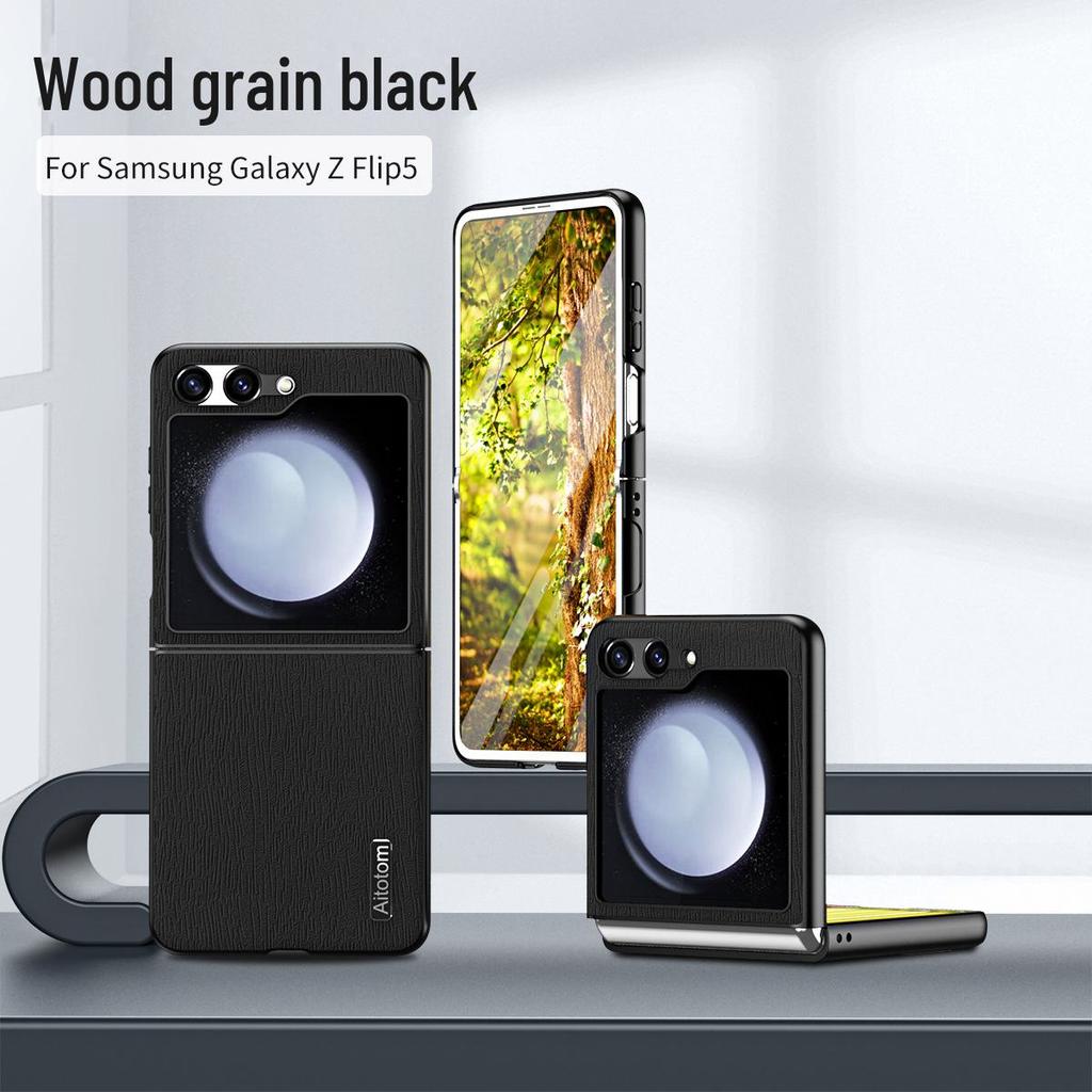 Samsung Z Flip5 Ultra-Thin Hard Shell Protective Case for Folding Screen – W23Flip Bark Design.