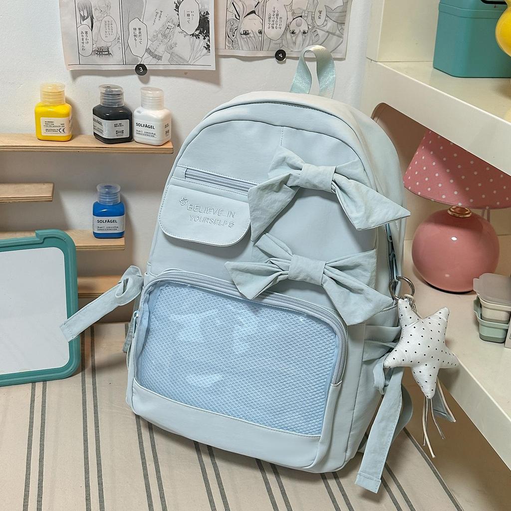 Schoolbag Gentle Sweet Wind Bow Backpack Korean ins Wind Student Party DIY Transparent Window Class Travel Backpack
