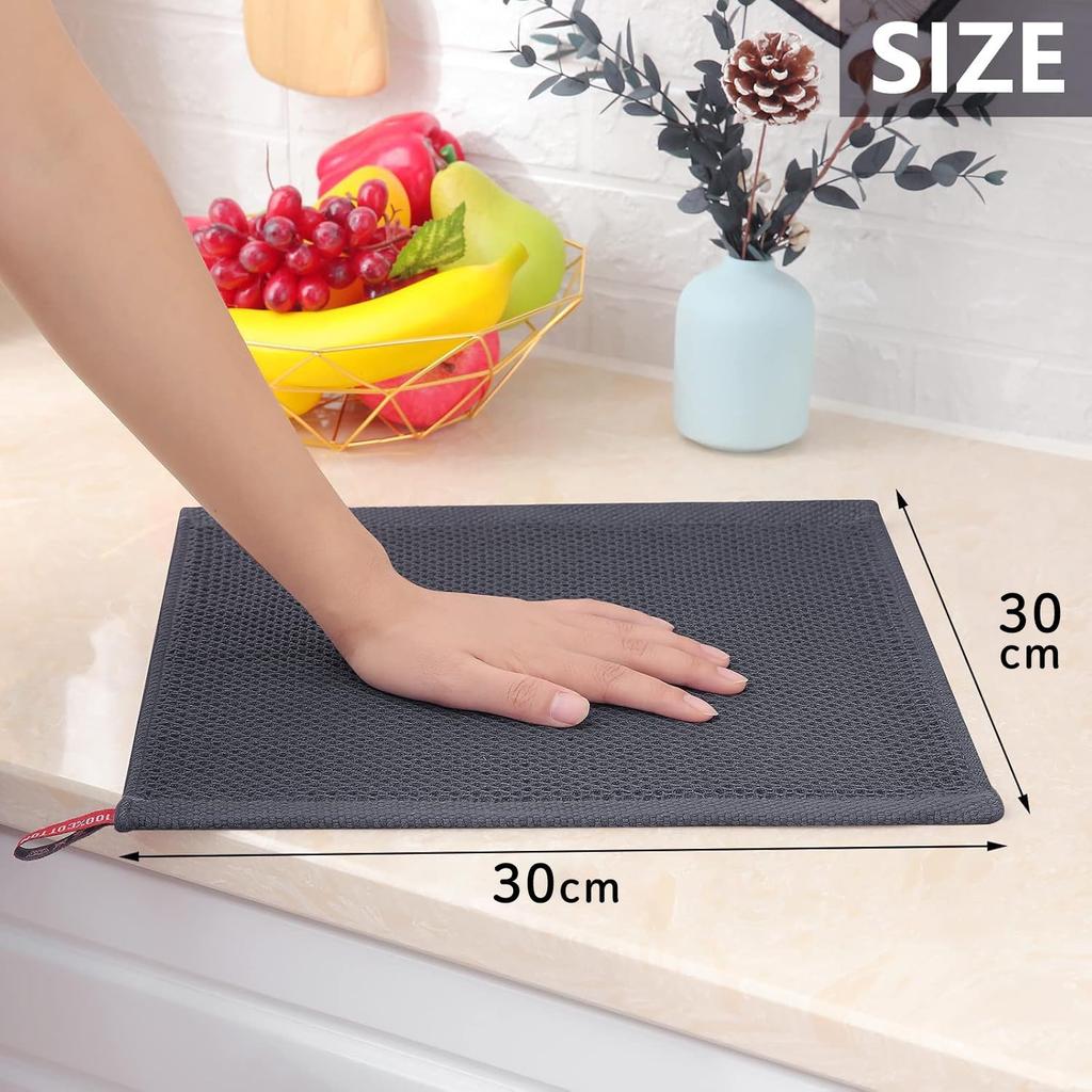 Panos Kitchen Cloth Linen Scandinavian Dishcloth Waffle Kitchen Towel with Loop Set of 6 30 X 30 Cm Charcoal Gray