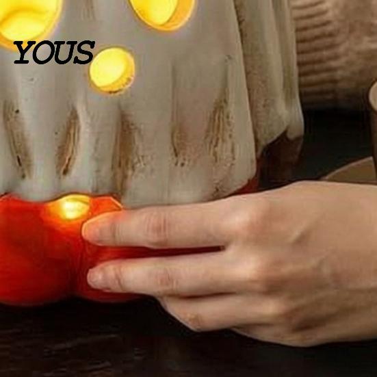 Festive Halloween Table Decor Light Up Ghost Pumpkin Decoration, Vintage Detachable Lamp with Indoor Fall Decorations LED Candle for Kitchen Tabletop