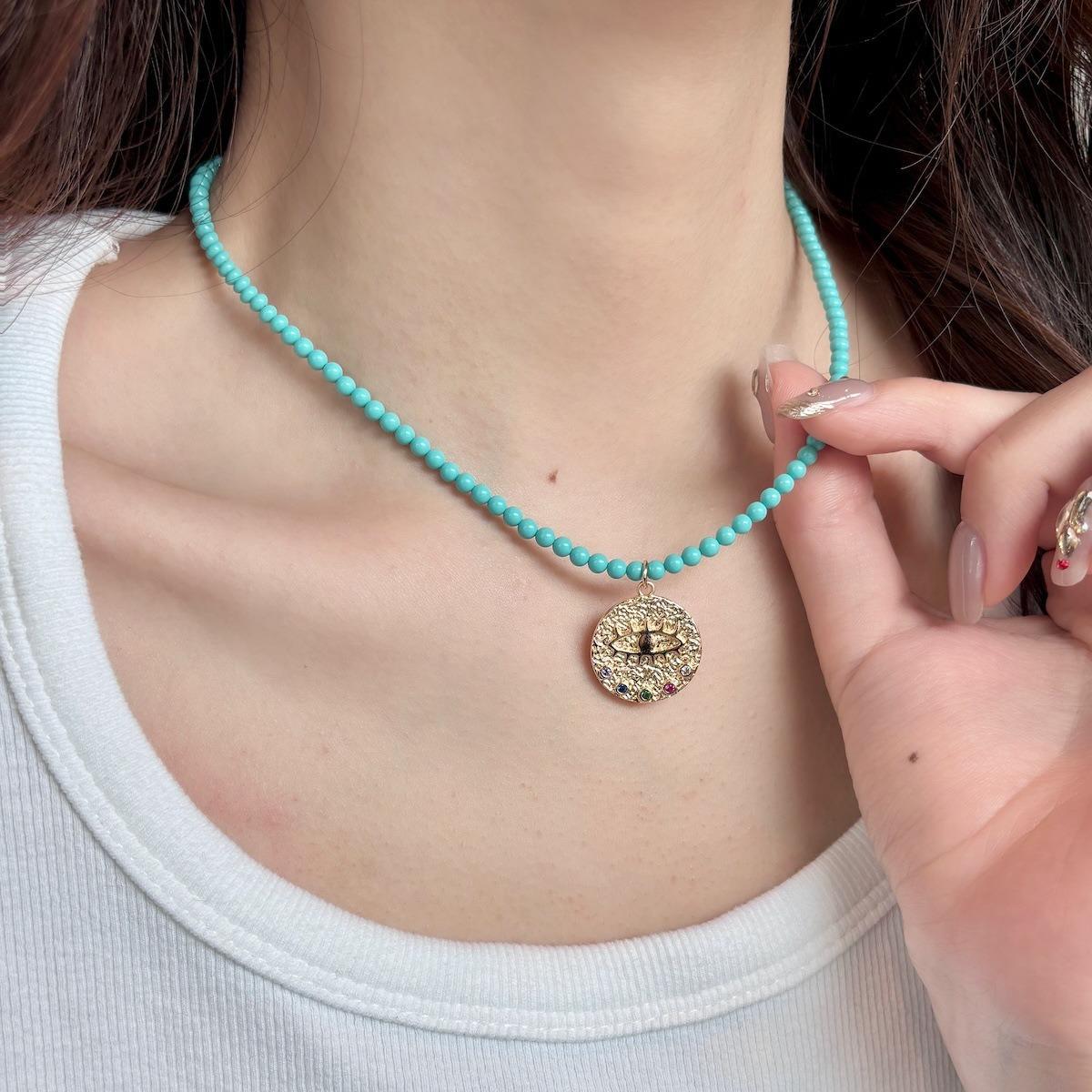 S925 Silver Turquoise Devil S Eye Necklace Fashion Light Luxury Niche Fashion Baroque Freshwater Pearl Collarbone Chain
