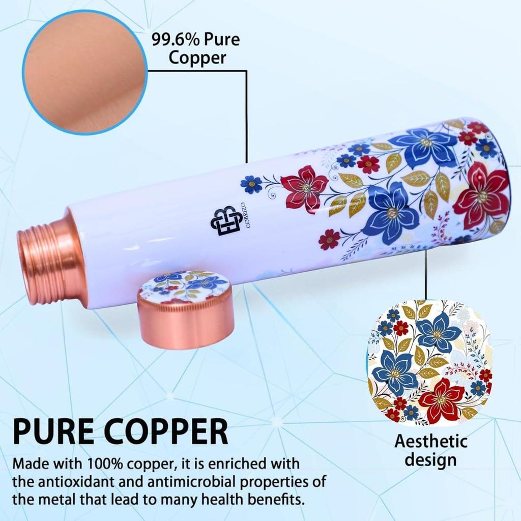 Pure Copper Designer Water Bottle with Ayurvedic Benefits Rustproof & Leakproof Copper Bottle for Home School Gym Travel Bottle Drinkware & Storage