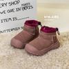 Kids Winter Snow Boots Boys Girls Faux Suede Warm Lined Ankle With Rubber Sole
