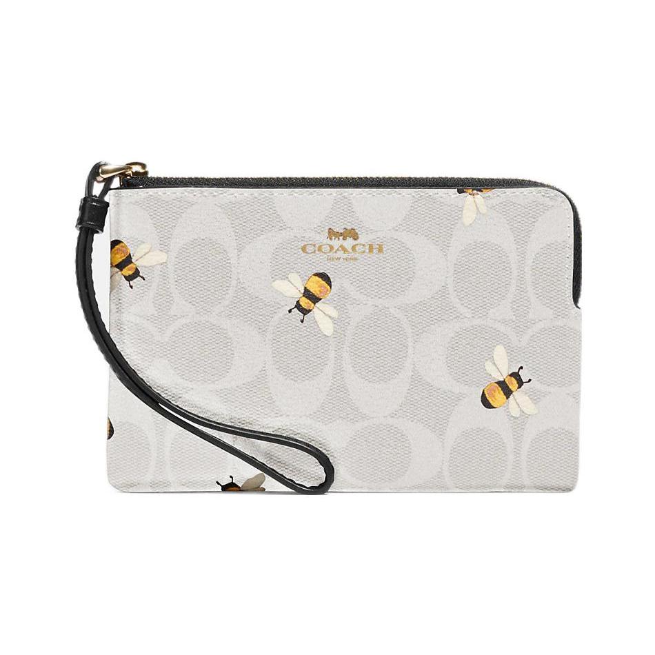 New COACH Corner Zip Coated Canvas With Smooth Leather Cell Phone Pouch Wrist Bag Regular Women's White C8674-IMRFI