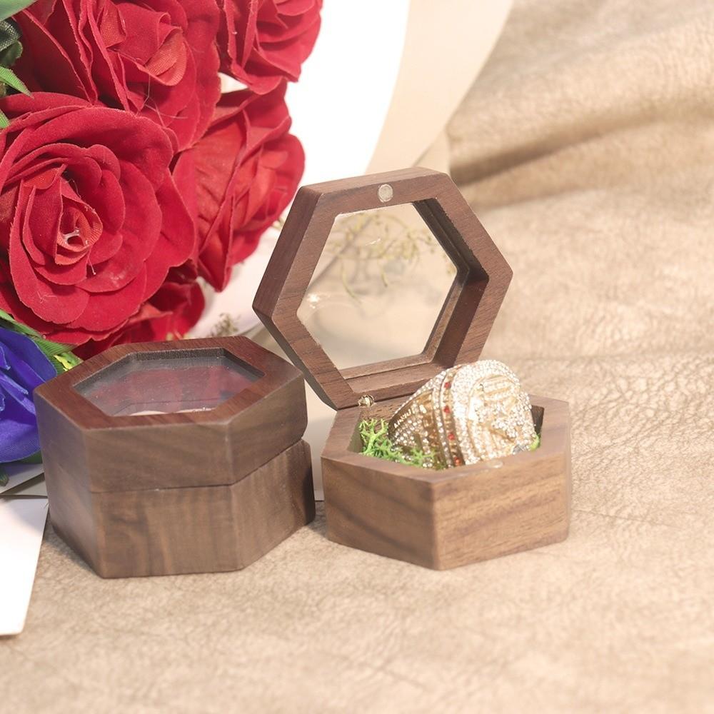 Wooden Jewelry Box Retro Lover Ring Display Box High-quality Ring Storage Box Engagement