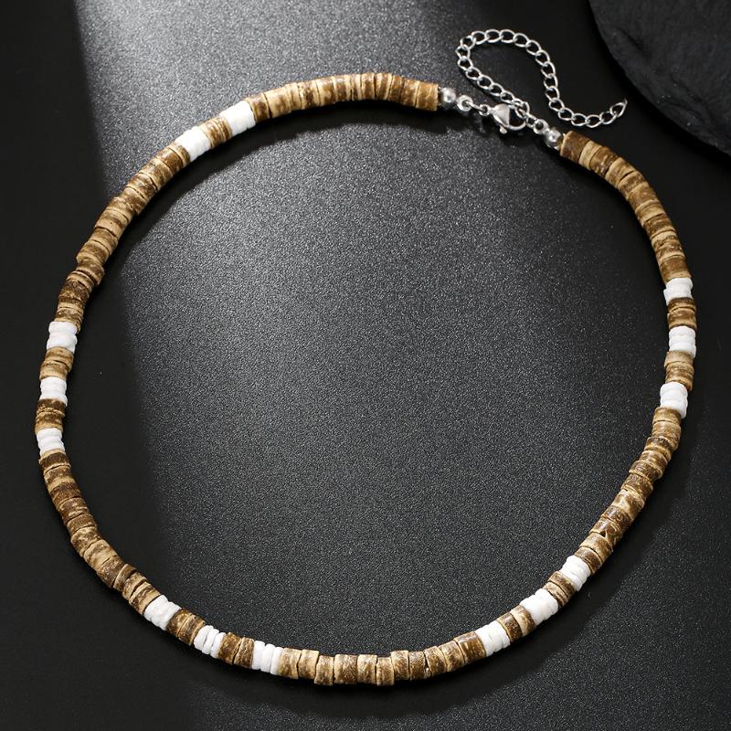 Men'S Layered Wood Walnut Bead Necklace European American Style Hiphop Vintage Long Chain Stackable Bohemian Accessories