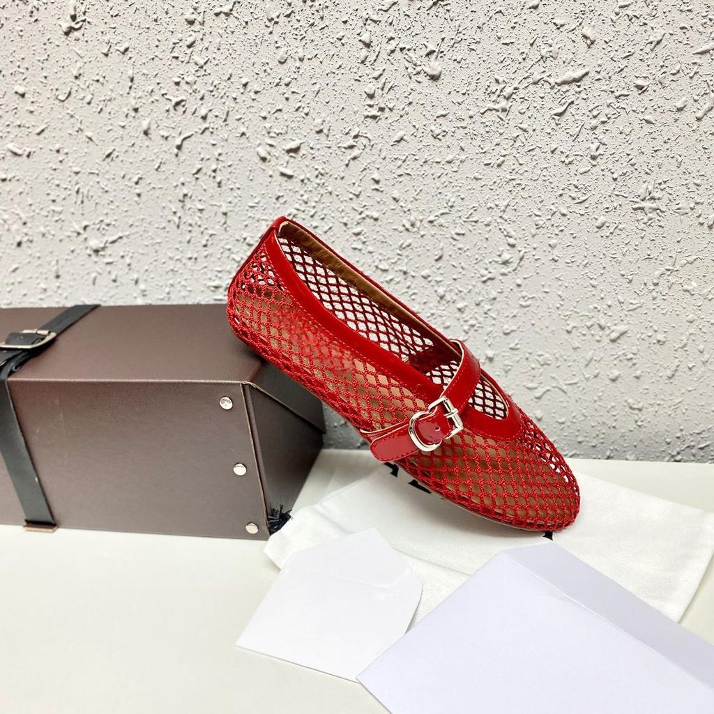 Fashion New Designer Fishnet Flat Shoes Woman Mary Janes Cutout Summer Flats Women Ankle Belt Air-mesh Mocasines Zapatos De Mujer 2025
