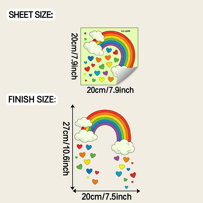 Glow-In-The-Dark Rainbow Heart Toilet Stickers Self-Adhesive Removable Wall Decals Car Stickers Glowing Home Decor