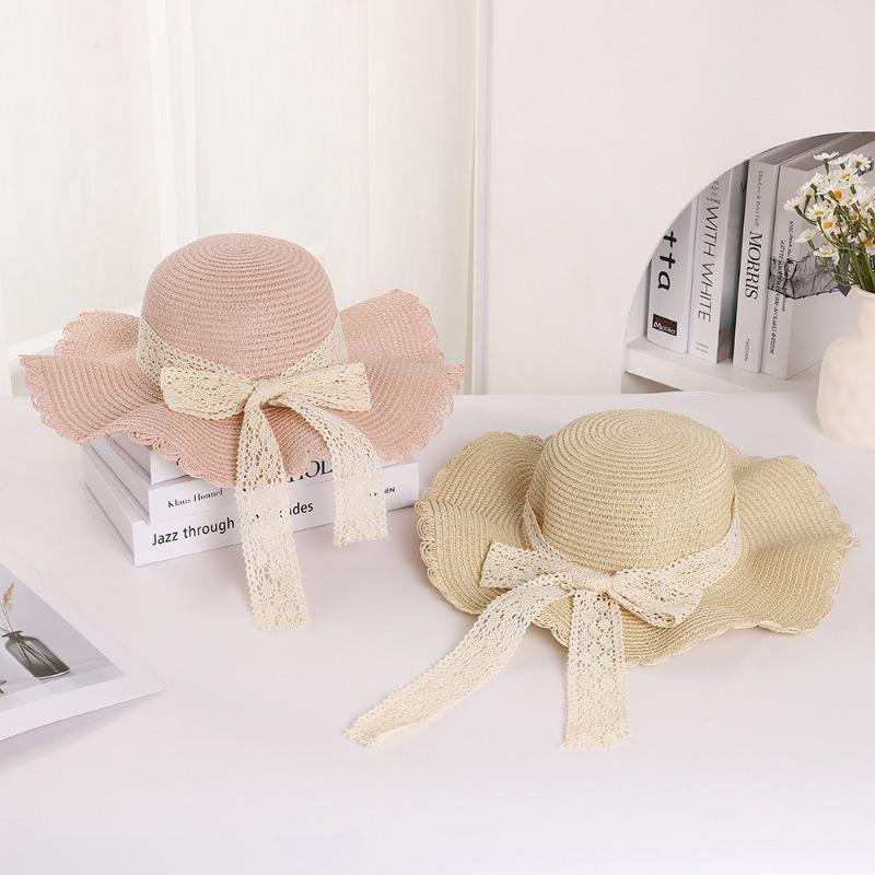 Lace bow lace straw hat fresh sunscreen sun hat women's outdoor travel show face small sun hat