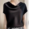 Dame Sommer Topper Piled Krage Kort Ermet Tanktopper Ensfarget Faux Sateng Glatt Bluse Streetwear