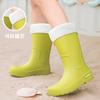 New Japanese and Korean Medium and High Rain Boots for Women, Wearing Velvet Warm, Non-slip and Waterproof Fashionable Women's Rain Shoes