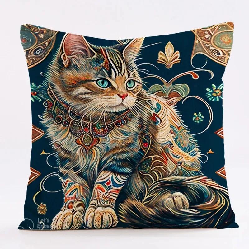 

New Art Mural Kitten Print Series Pillowcase for Sofa Animal Design Retro Pillowcase Home Decor Cushion Cover 45x45 cm 12x12Inch