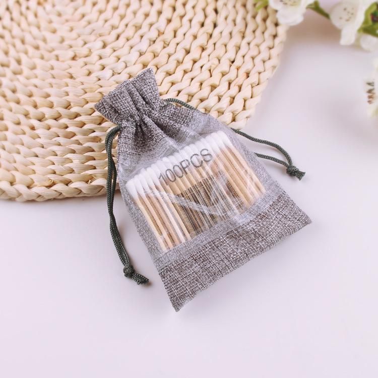 10pcs Window Linen Bundle Pocket Mesh Splicing Bag Cosmetic Organizer Storage Bag Jewelry Drawstring Storage Bag