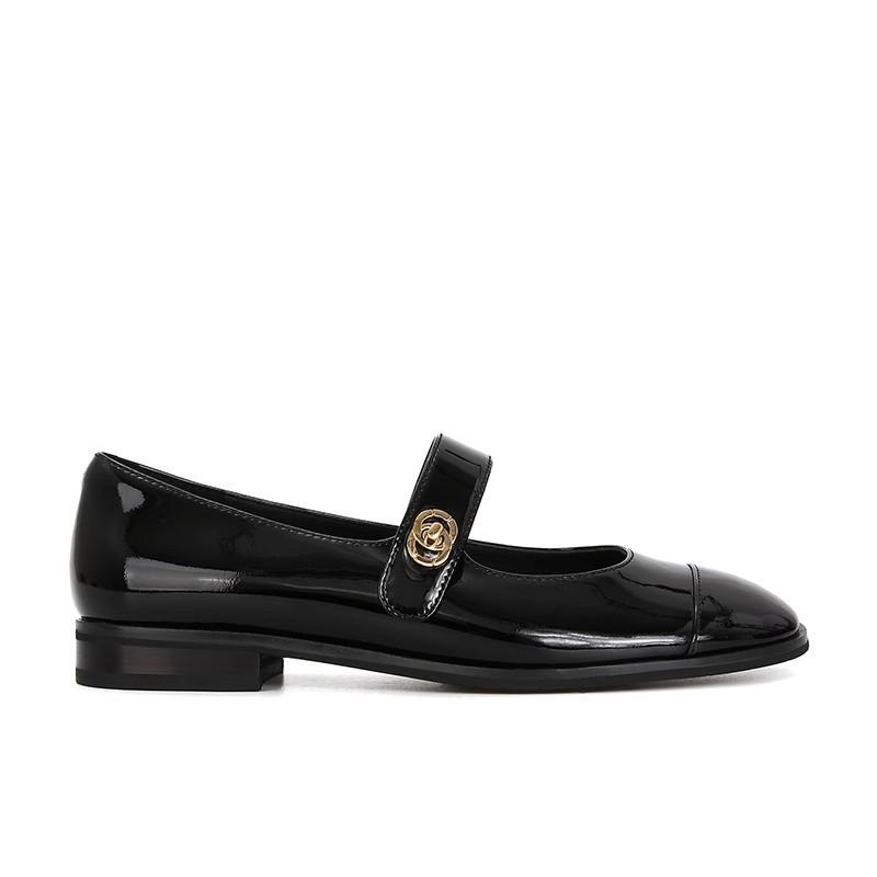 Francouzské 2024 kulatá špička s plochou podrážkou silný podpatek malý voňavý přezkový pásek kožené ploché Mary Jane jednobotky ženy dojíždění