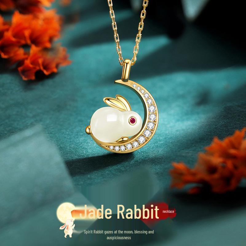 Jade Rabbit Moon Necklace: Trendy, Cool, Luxury Design with Little Rabbit Pendant