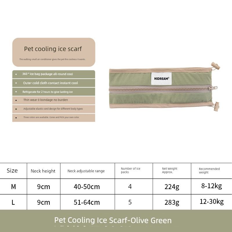 

Hidream Dog Scarf Summer Cooling Method Bucket Ice Scarf Medium and Large Size Puppy out Heat Relief Pet Supplies M-Recommended 8-12kg dog Olive green