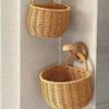 1Pcs Storage Basket With Handle Cute Wall Hanging Woven Basket Kawaii Hanging Storage Basket Kitchen Sundries Organizer