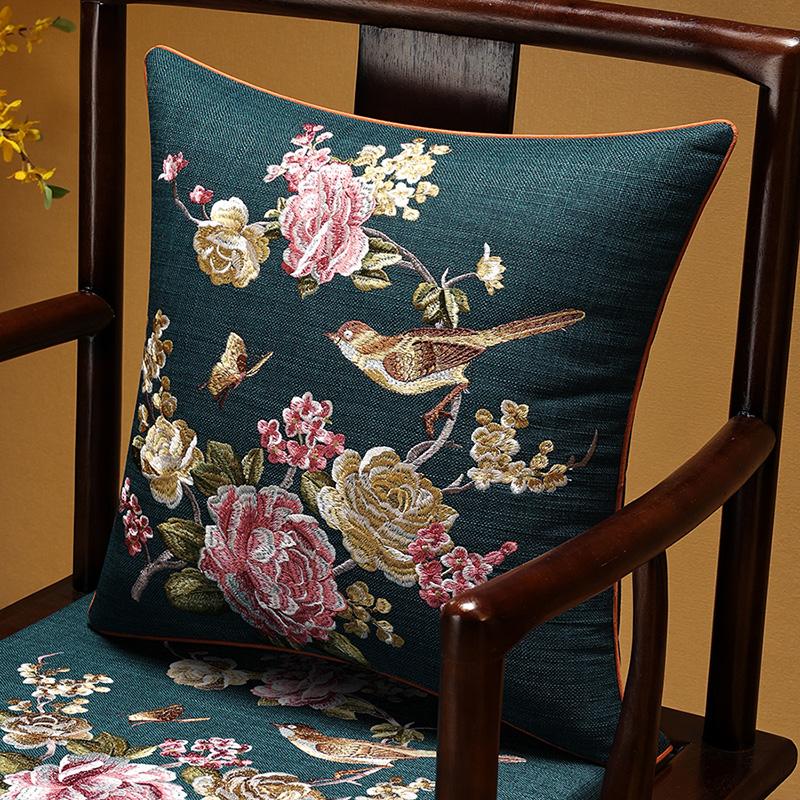 Veemi Home Leinen Kissenbezug Frühling Vögel Stickerei Orientalischer Luxus Hochwertiger Kissenbezug für Couch Sofa Bett 18x18 Zoll