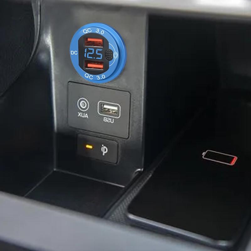Dual QC3.0 Port USB Car Charger Adapter12-24V with Voltmeter ON/Off Switch